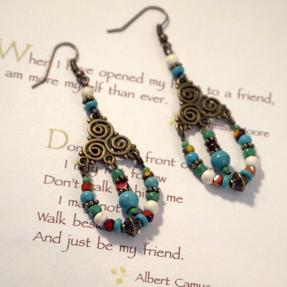 Southwestern Style Chandelier Earrings Dangle Pierced or Clip-on Earrings - Picture 2 of 10